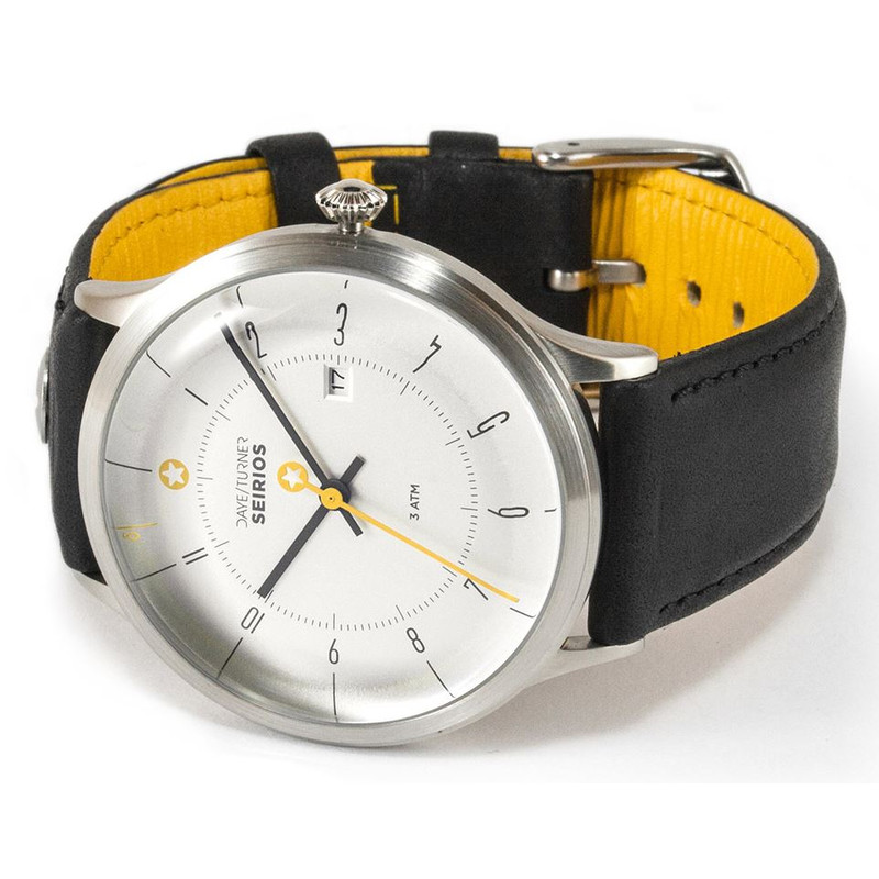 DayeTurner Clock SEIRIOS men's analogue watch, silver - black leather strap