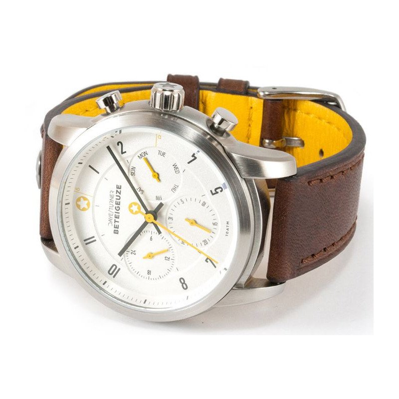DayeTurner Clock BETELGEUZE men's analogue silver watch - dark brown leather strap