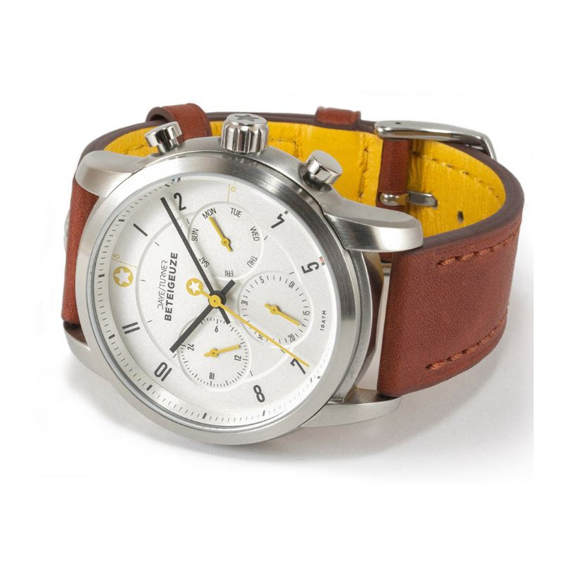 DayeTurner Clock BETELGEUZE men's analogue watch, silver - light brown leather strap