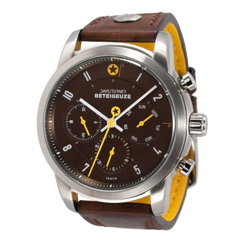 DayeTurner Clock BETELGEUZE men's silver-brown analogue watch - dark brown leather strap