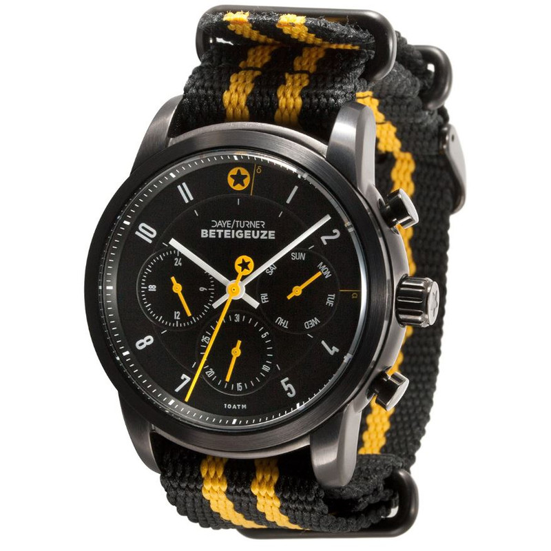 DayeTurner Clock BETELGEUZE men's analogue watch, silver - nylon, black/yellow strap
