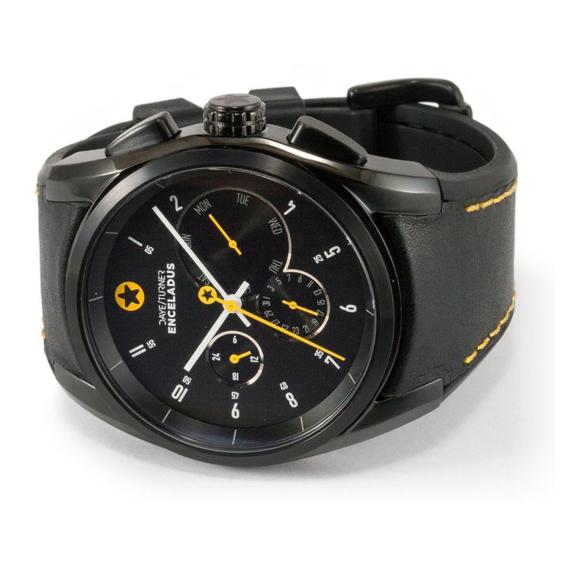 DayeTurner Clock ENCELADUS men's analogue watch, silver - black leather strap