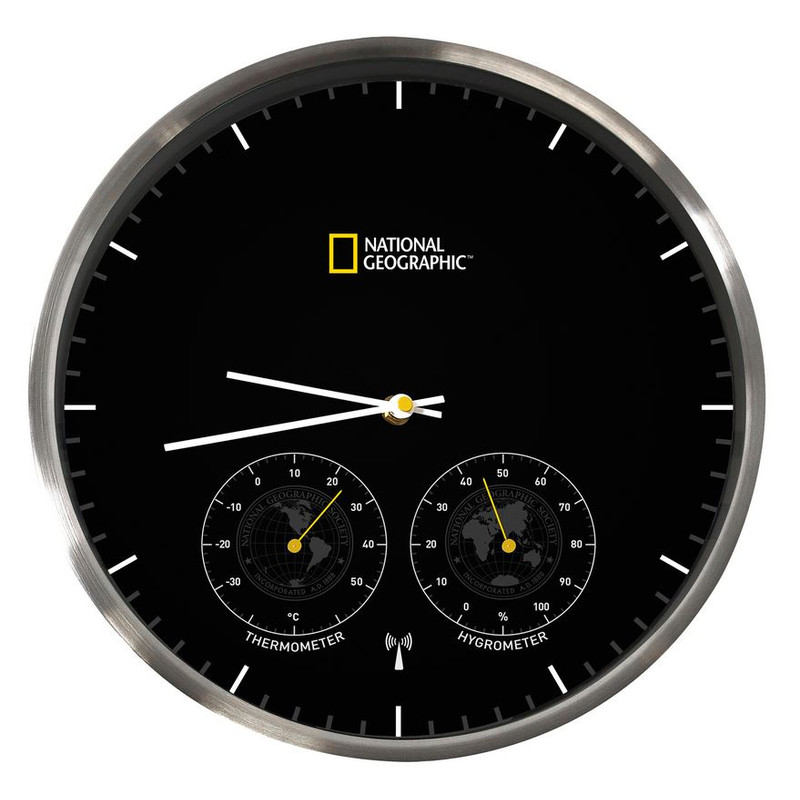 National Geographic Wall clock with thermometer and hygrometer
