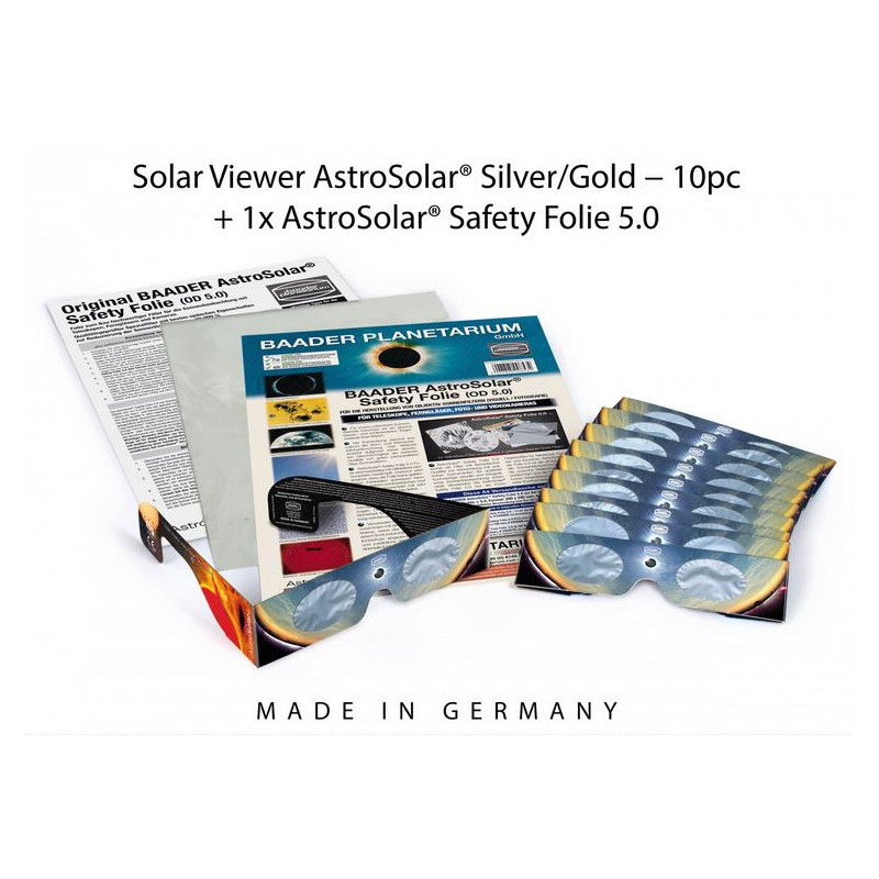 Baader Solar Filters Set: 10xAstroSolar® Silver/Gold glasses and 1xAstroSolar film