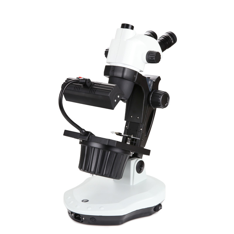 Euromex NZ.1703-GEMF, 6.7X to 45X, gemology microscope, 30W 6V halogen transmitted lighting, 7W fluorescent gas discharge lamp incident illumination