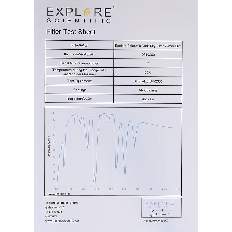 Explore Scientific Filters DarkSky filter, 77mm