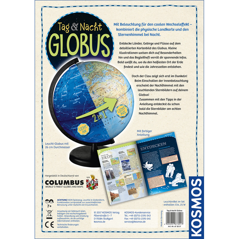 Kosmos Verlag Childrens globe Tag und Nacht Globus 26cm