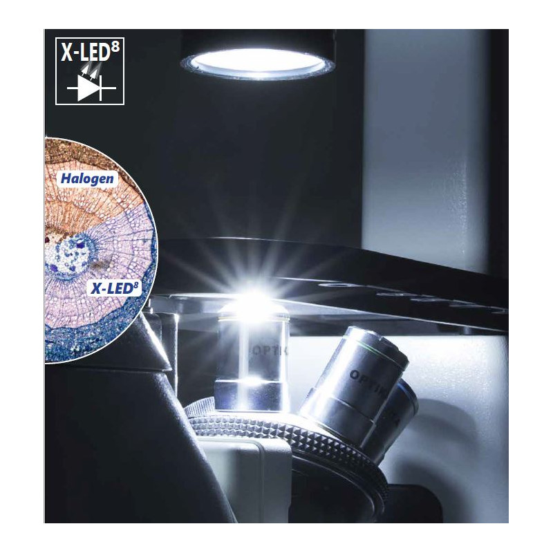 Optika Microscope IM-3FL4-UK, trino, inverse, FL-HBO, B&G Filters, IOS LWD U-PLAN F, 100x-400x, UK