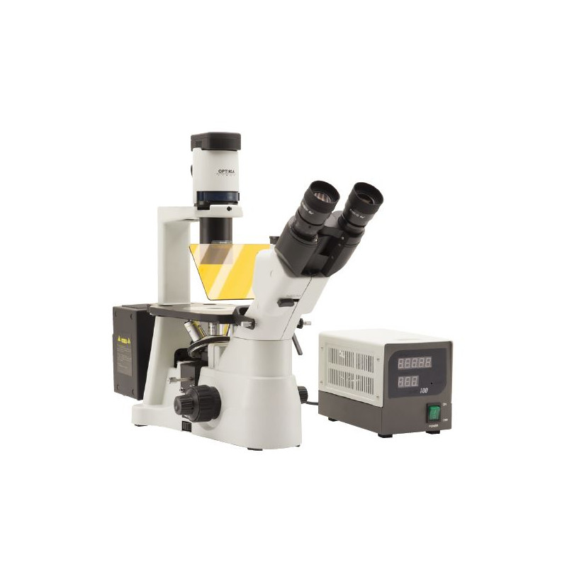 Optika Microscope IM-3FL4-EUIV, trino, inverse, FL-HBO, B&G Filters, IOS LWD U-PLAN F, 100x-400x, EU, IVD
