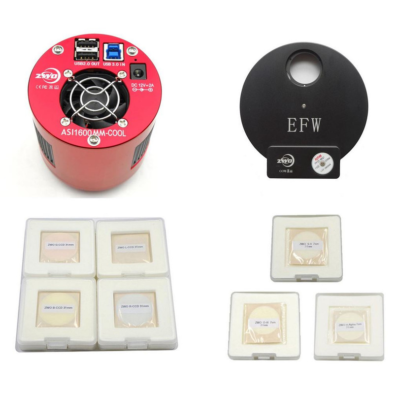 ZWO Camera ASI 1600 MM-Cool Mono + EFW8 + LRGB 31mm + Ha/SII/OIII-Set 31mm