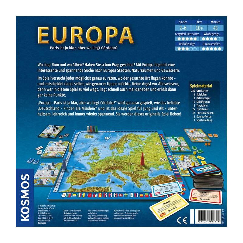 Kosmos Verlag Europe Game – Paris is obvious, but where is Córdoba?