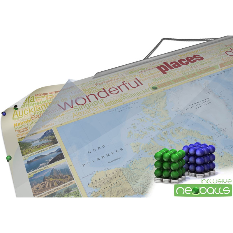 Bacher Verlag World map for your journeys "Places of my life" small including NEOBALLS