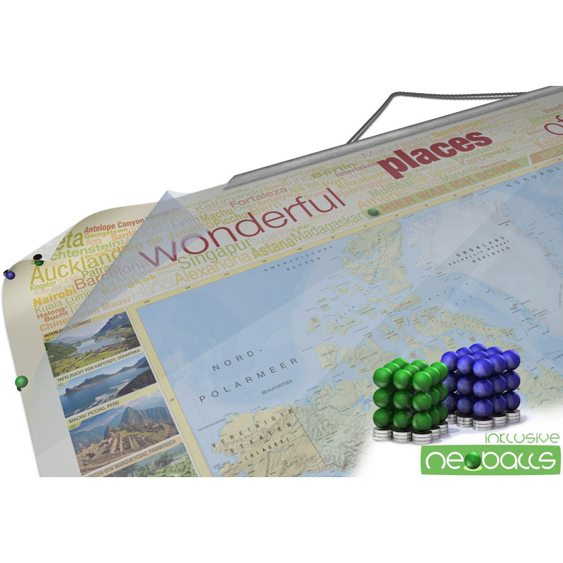 Bacher Verlag World map for your journeys "Places of my life" large including NEOBALLS