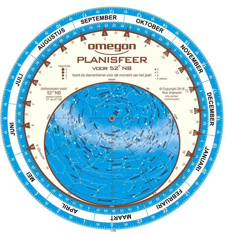 Omegon Star chart Sternkarte Planisphere 25cm / 52°