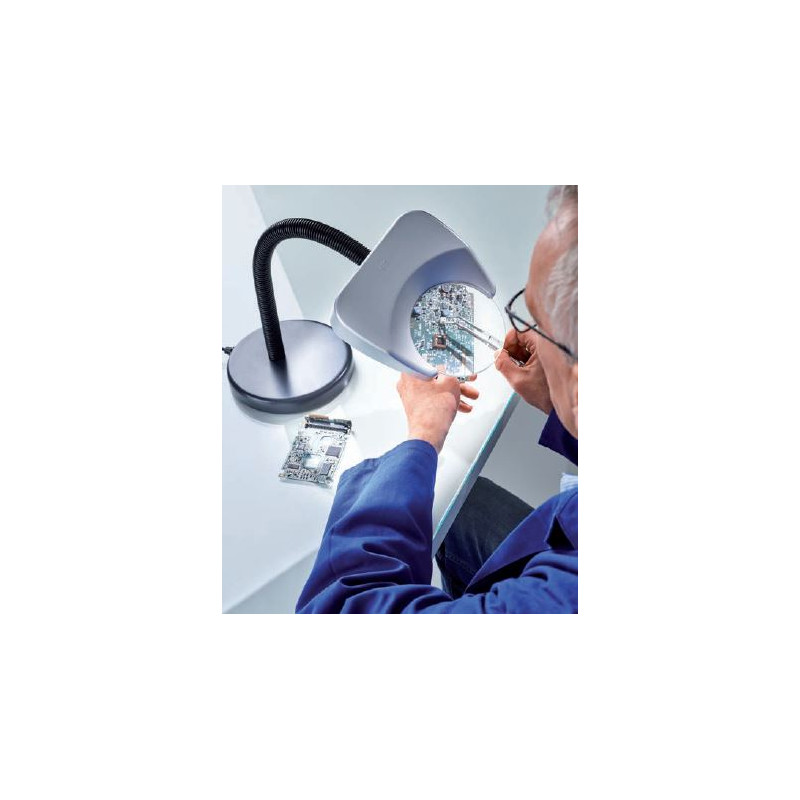Schweizer Tech-Line LED magnifying lamp, 6500K tabletop base, 2x/Ø120mm, biconvex, tabletop base