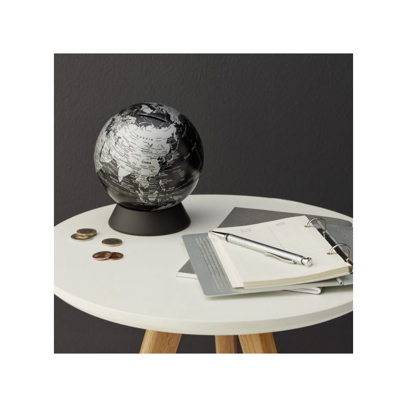 TROIKA Globe Orion Matt Black Money Box 14cm