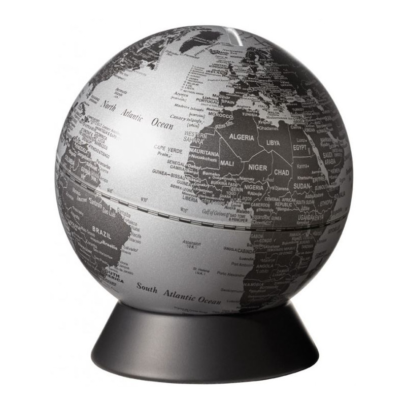 TROIKA Globe Orion money box, matt silver, 14cm