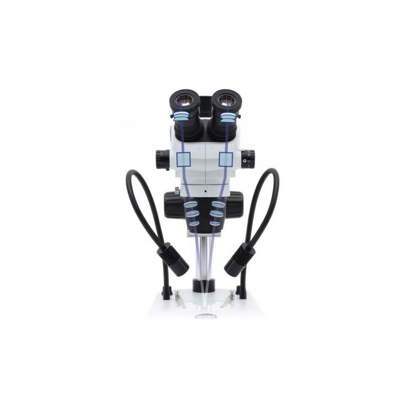 Optika Stereo zoom microscope SZO-1, bino, 6.7-45x, Pillar stands, without Lighting
