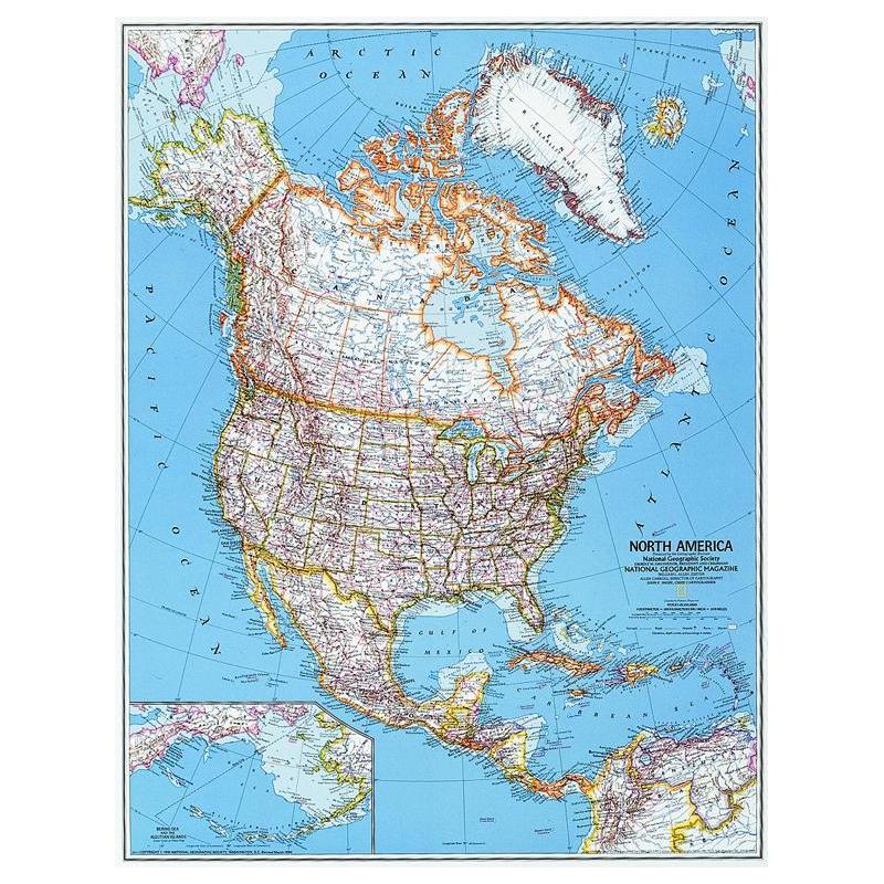 National Geographic Continent map north America, politically groïoe