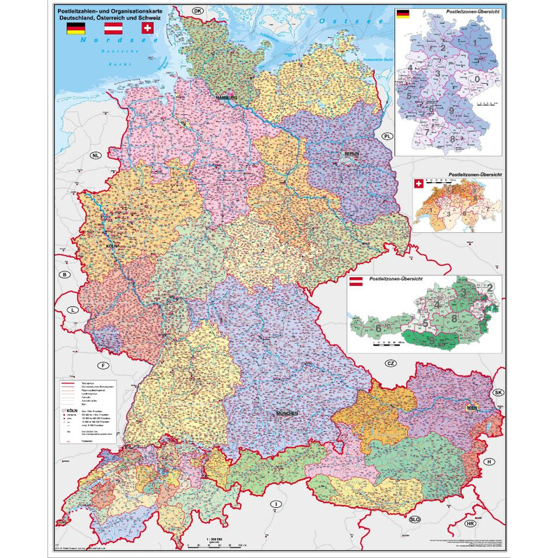 Stiefel Regional map Deutschland-Österreich-Schweiz PLZ- u. Organisationskarte