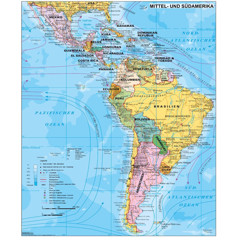 Stiefel Continental map Central and South America political (97 x 119 cm)