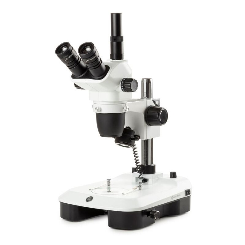 Euromex Stereo zoom microscope NZ.1903-M, 6.7-45x, Column, Incident and Transmitted light, trino, Mirror for Dark field, Embryology