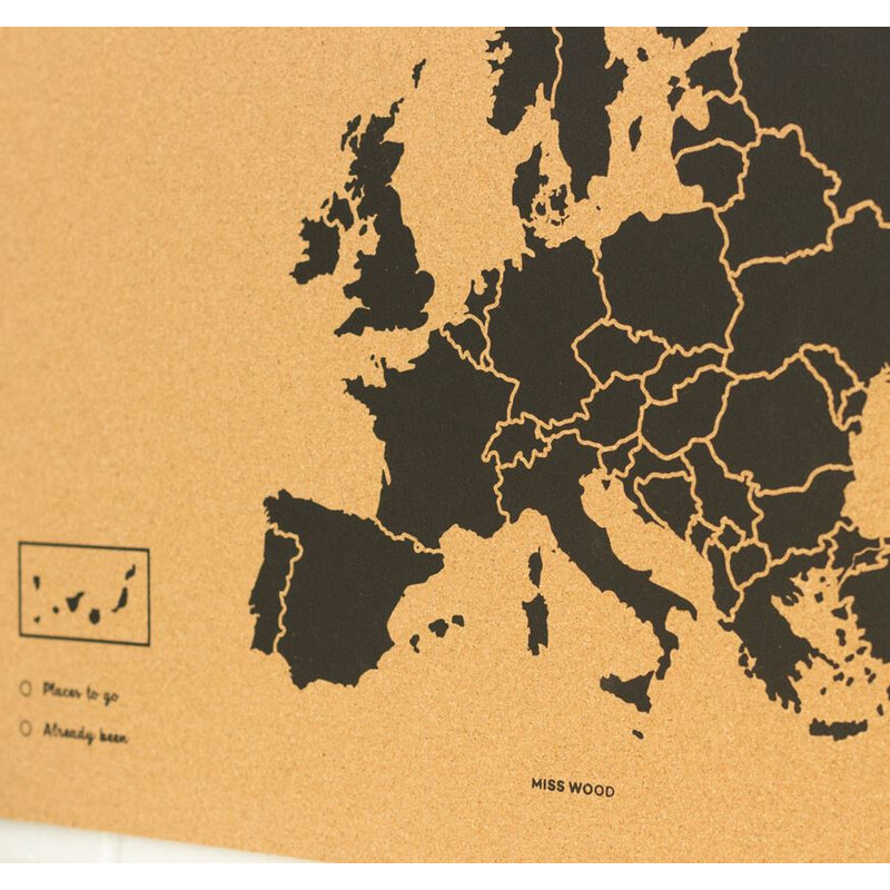 Miss Wood Woody Map Europa schwarz 60x45cm