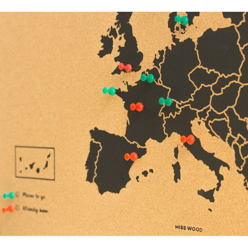 Miss Wood Woody Map Europa schwarz 60x45cm