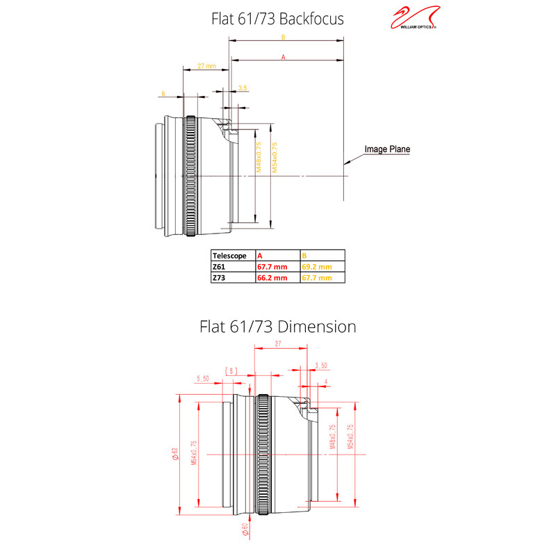 William Optics Flattener Flat73A for ZenithStar 73