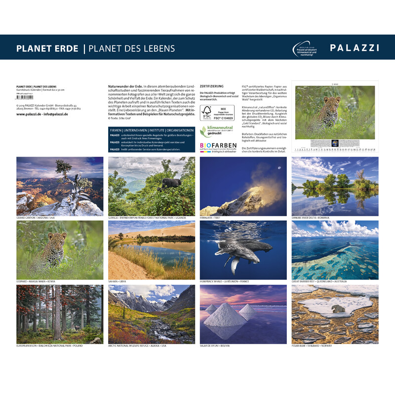 Palazzi Verlag Calendar Planet Erde 2020