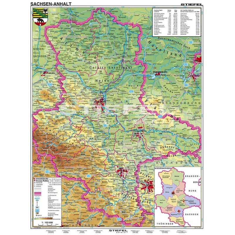 Stiefel Regional map Sachsen-Anhalt physisch XL