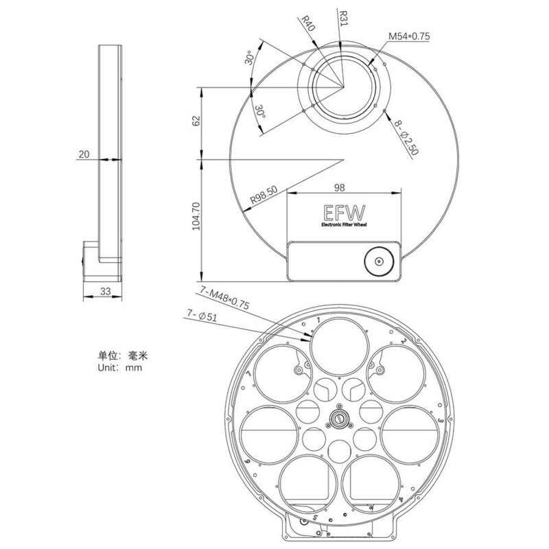 ZWO Filter wheel EFW 7x 2"