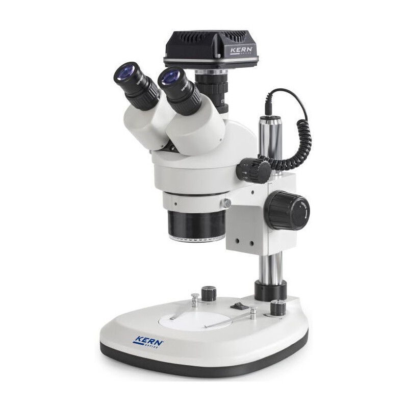 Kern Microscope OZL 466C825, Greenough, Column, 7-45x, 10x/20, Incident/Transmitted light 3W LED, Ringlight, Camera 5MP, USB 2.0