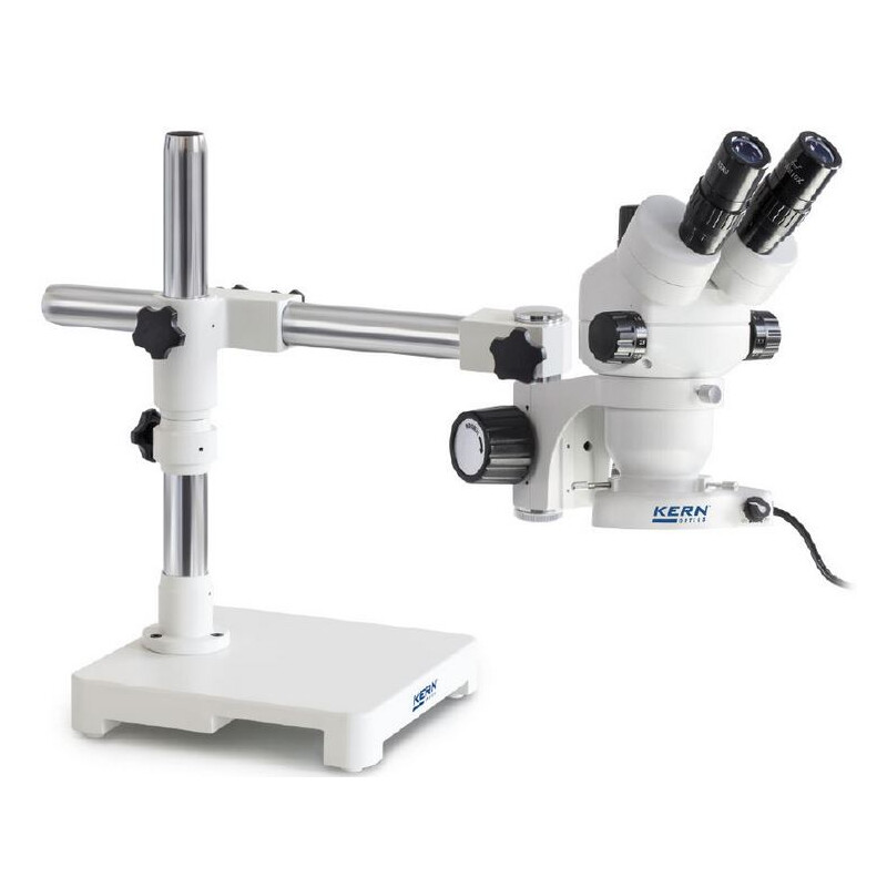 Kern Stereo zoom microscope OZM 902, bino, 7x-45x, HSWF, Tripod, single arm with table-top, LED ring light 4.5 W