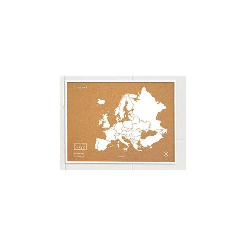 Miss Wood Woody Map of Europe, white, 90x60cm, framed