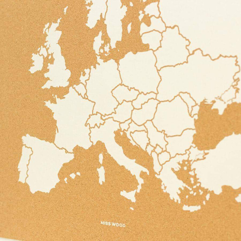 Miss Wood Woody Map of Europe, white, 90x60cm, framed