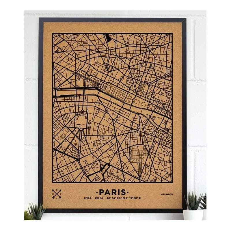 Miss Wood Woody Map Natural Paris XL Black