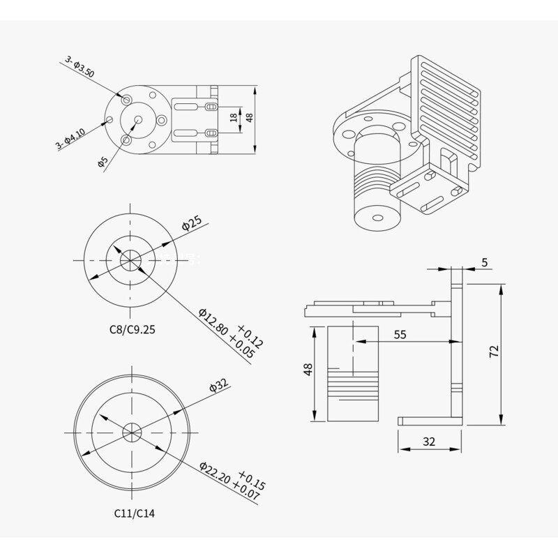 ZWO Adapter to connect EAF focusing motor to Celestron C11 & C14 telescopes