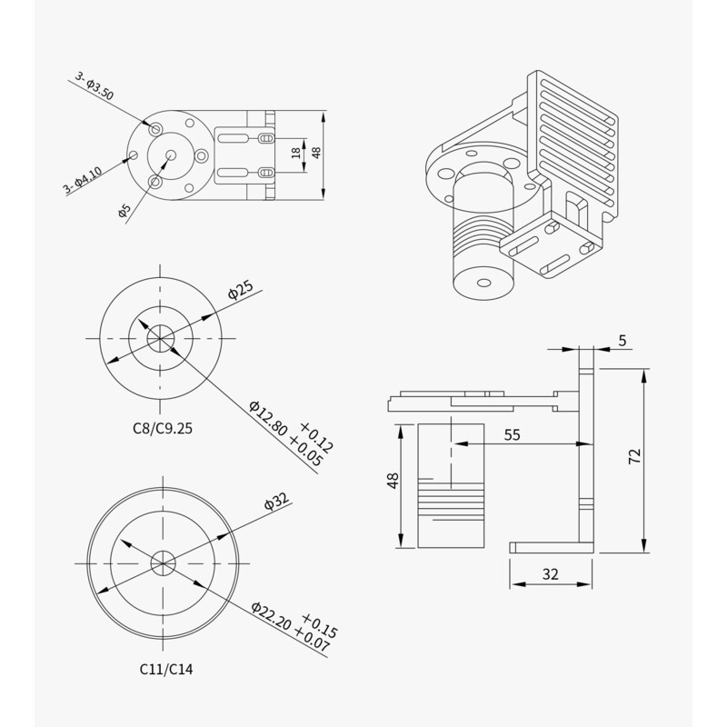 ZWO Adapter to connect EAF focusing motor to Celestron C8 & C9.25 telescopes