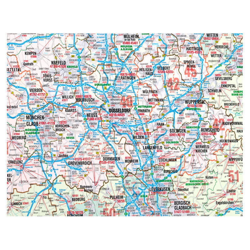 Bacher Verlag Regional map North Rhine-Westphalia with postcodes (152 x 150 cm)