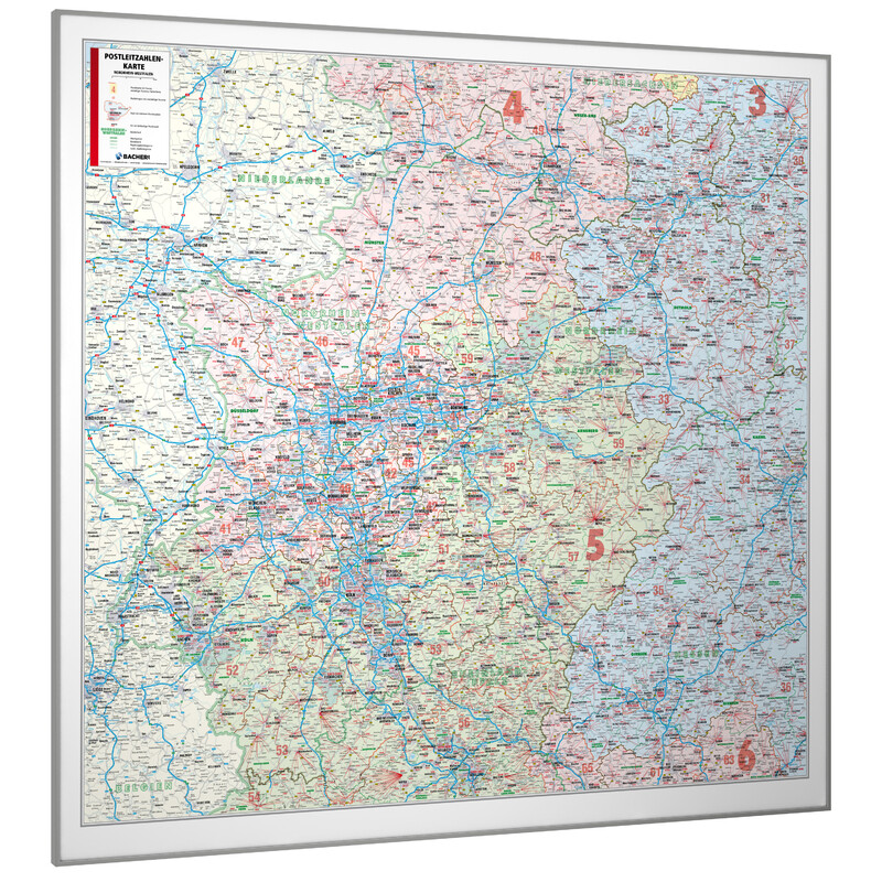 Bacher Verlag Regional map North Rhine-Westphalia with postcodes (152 x 150 cm)