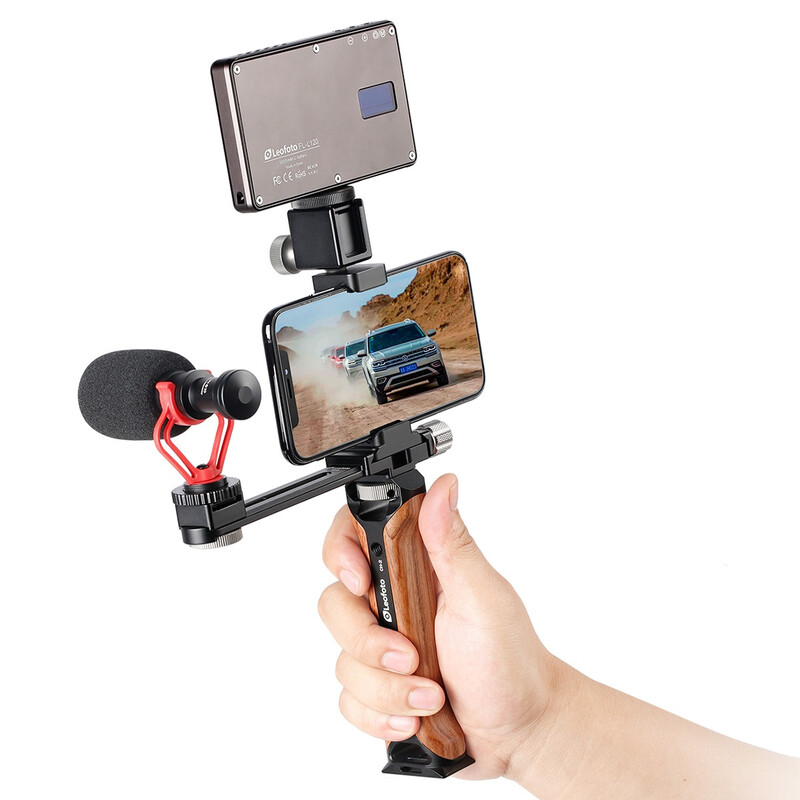 Leofoto Mounting Handgriff mit Smartphone-Halterung und Blitzschuhaufnahmen VC-1