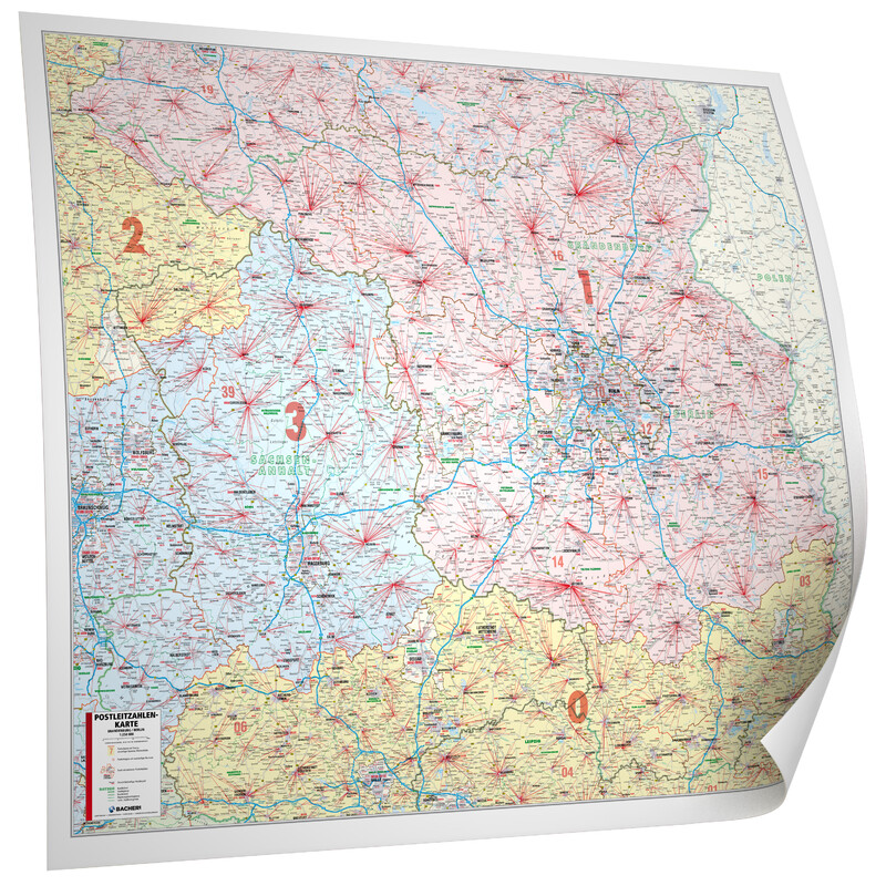 Bacher Verlag Regional map Postleitzahlenkarte Brandenburg Berlin (127 x109 cm)