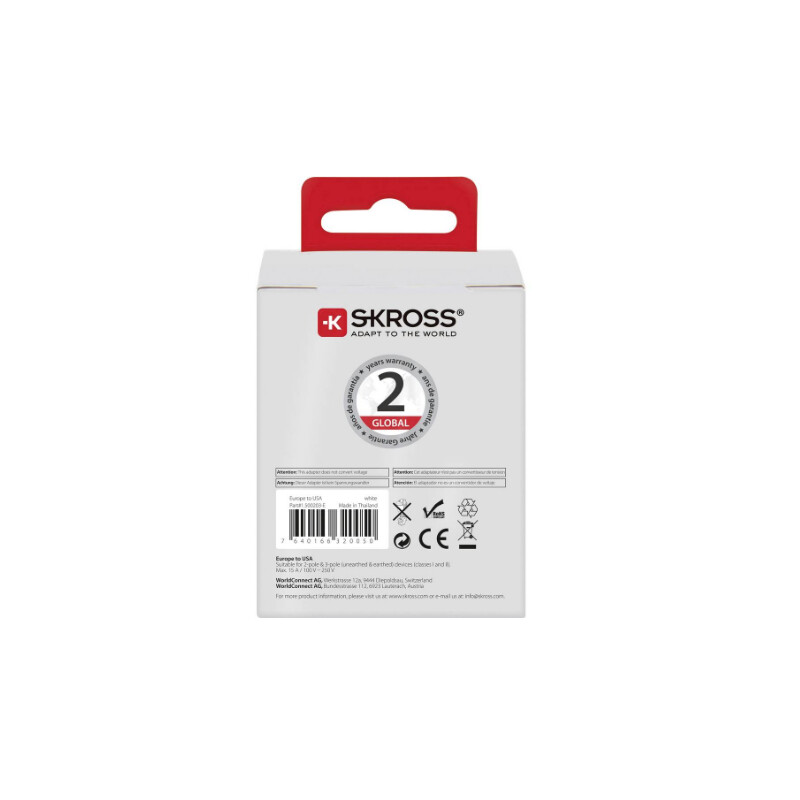 Skross Power pack Travel adapter Europe to USA