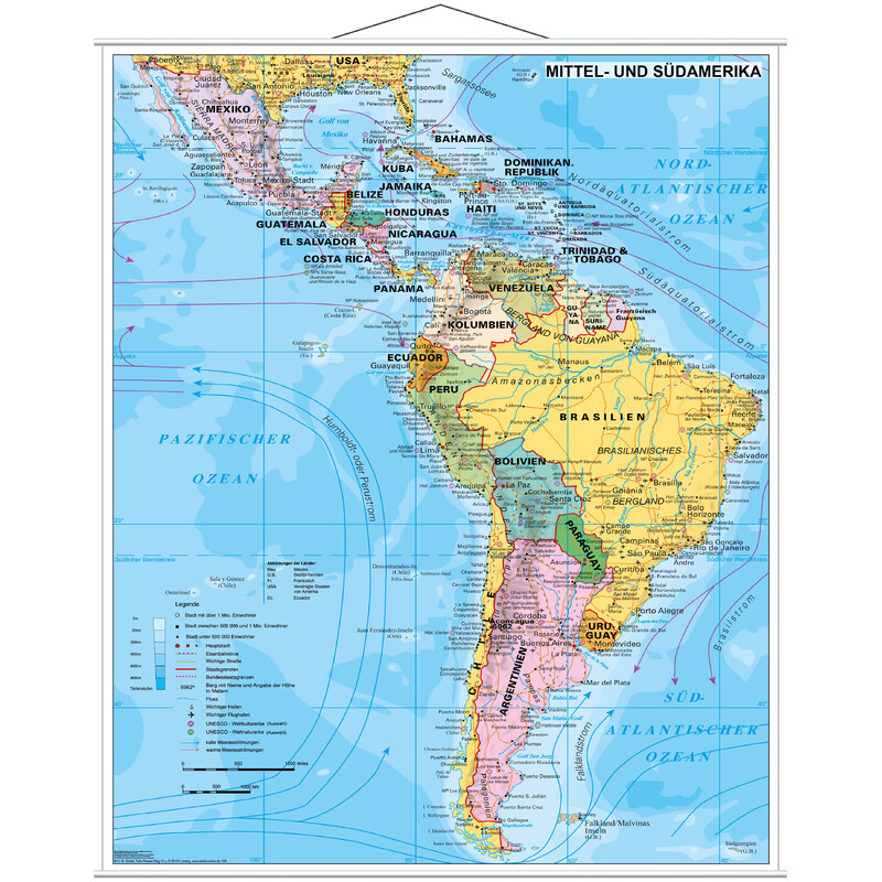 Stiefel Continental map Central and South America political (97 x 119 cm)