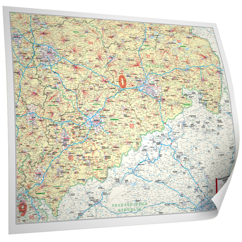 Bacher Verlag Regional map Postleitzahlenkarte Sachsen (118 x 96 cm)