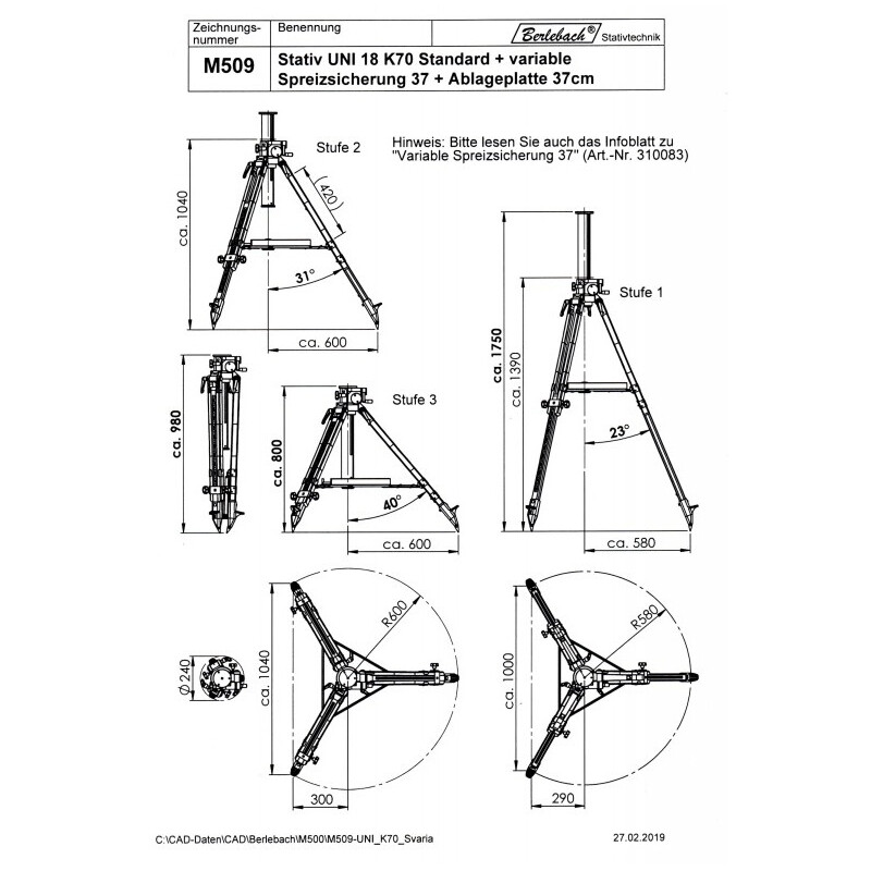 Berlebach Wooden tripod UNI 18 K70 3/8"