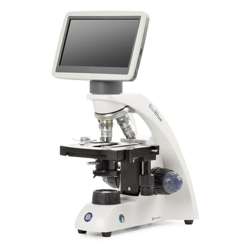 Euromex Microscope BioBlue, BB.4220-LCD, 7 inch LCD Bildschirm, SMP 4/10/S40x Objektiven, DIN, 40x - 400x, 10x/18, LED, 1W, Kreuztisch