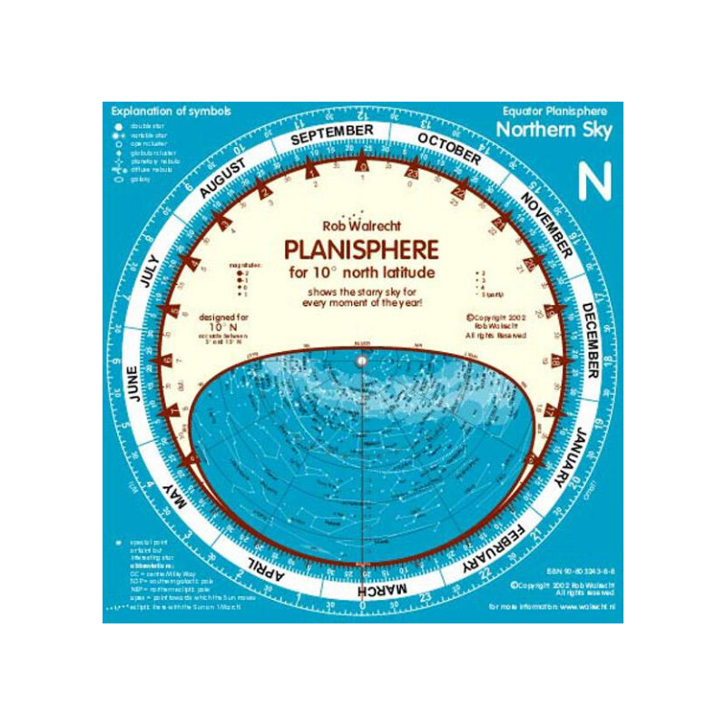 Rob Walrecht Star chart Planisphere 0° Equator 25cm