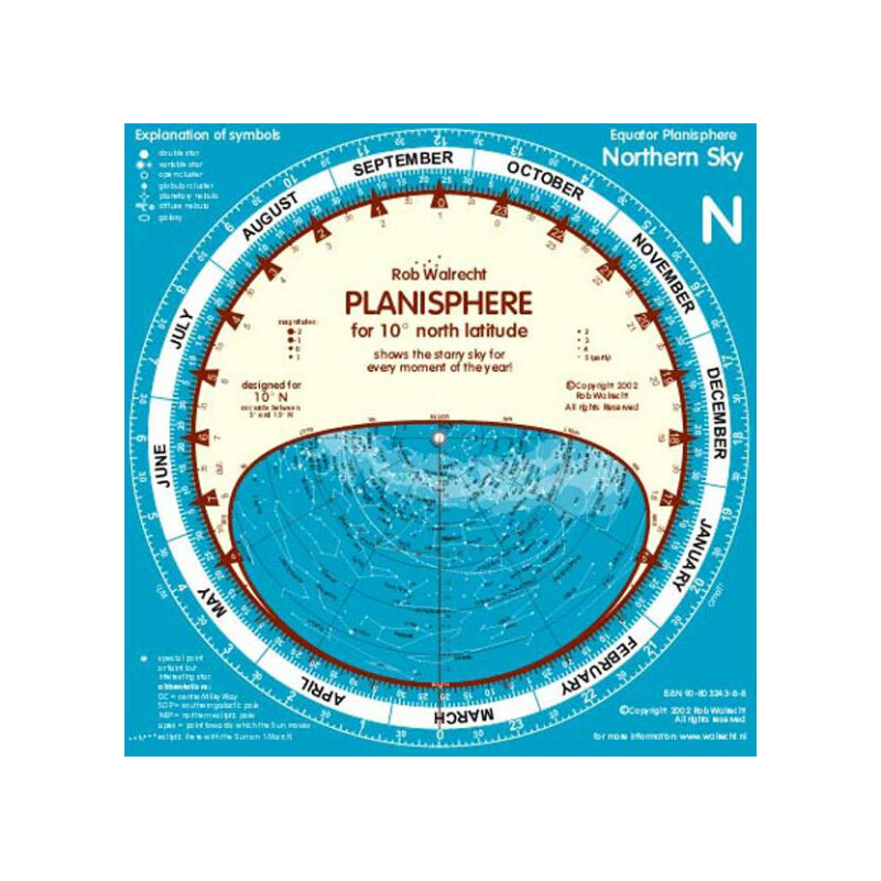 Rob Walrecht Star chart Planisphere 10°N 25cm